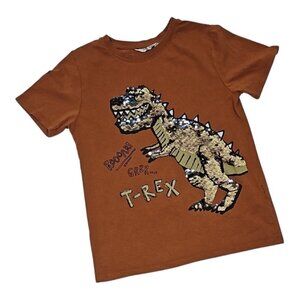 H&M Boys Tee 8/10 Burnt Orange Sequin 3D effect Color Change Dino Interactive
